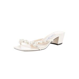 Jimmy Choo White Pearl Embellished Low Block Heel Mules